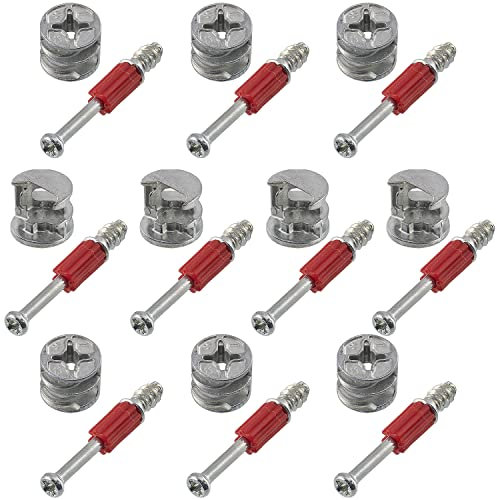 AERZETIX - C65853 - Lot de 10 ferrures d'assemblage à excentrique encastrée + 10 goujon Ø6x44 mm - pour panneau de 18 mm - en acier - menuisier ébéniste meuble bois MDF mélaminé placard tourillons