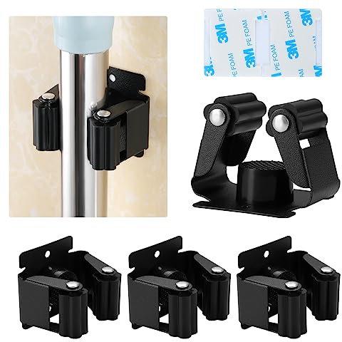 Kronwahl 4 STÜCK Besenhalterung Wand, Edelstahl, hochwertiger selbstklebender Besenhalter, Mopphalter, Gerätehalter, optimales Ordnungssystem für Abstellraum, Küche, Bad, Garten, Garage & Werkstatt