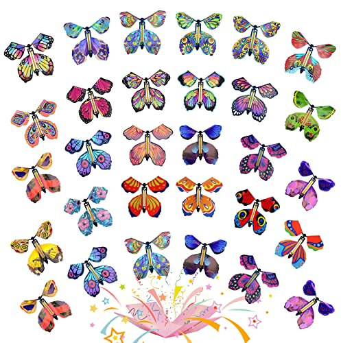 TSHAOUN 40 Stück Magische Fliegende Schmetterling, Schmetterlings Karte für Geburtstagsgeschenke, Wind up Butterfly Fliegender Schmetterling für Geburtstag (Zufällige Farbe)