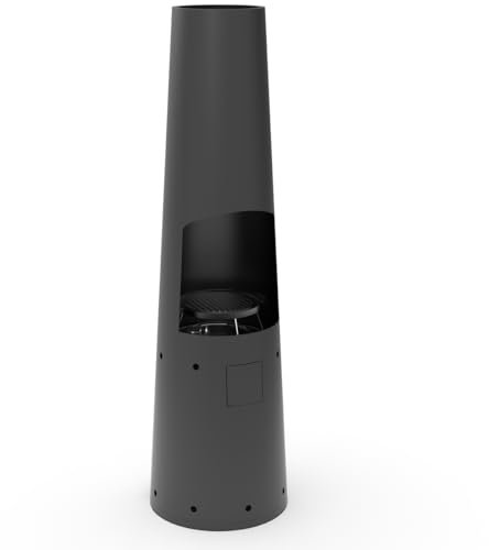 Casa Mia Primo Gas Chiminea with Cooking Griddle - Modern Design Patio Heater and BBQ for Contemporary Garden Settings