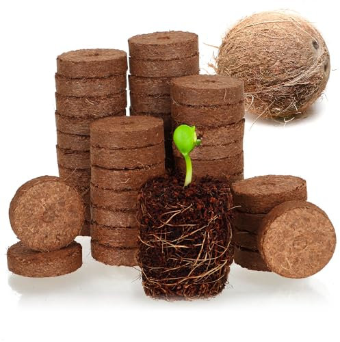 com-four® 50x Kokosquelltabs - Anzuchtunterstützung für Pflanzensamen - biologisch abbaubare Kokosscheiben - Anzuchthilfe aus Kokosfaser - Quelltabletten