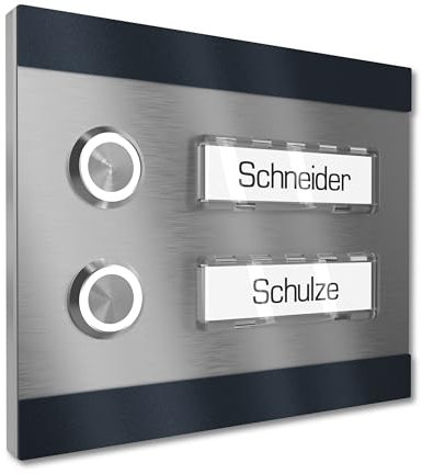 Graviers Design Campanello condominio Targhetta 2 nomi - V2A acciaio inox 140x115 mm Verniciatura a polvere RAL 7016 - Pulsante LED incasso selezionabile esterno per porta d'ingresso
