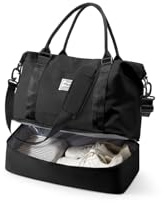 Travel Duffel Bag, 18x14x8 Inches Travel Bag Spirit with Shoes Compartment, Weekender Overnight Bag for Women with Trolley Sleeve, Carry On Bag for Airplanes Sport Tote Gym Bag Black