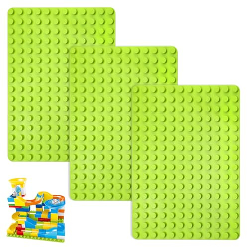 3 Stück Bauplatte Groß Kompatibel mit Duplo Platte 25.5 x 19CM Legoplatten Legoplattenset Legoplatte Grundplatte Bodenplatte Klemmbausteine Platten Matte Plate Grün Bauplatten für Mädchen Jungen