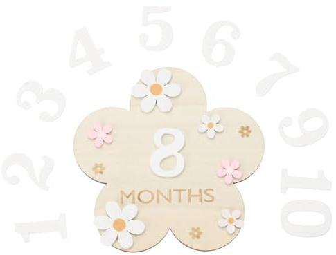 YOKIVE Monthly Milestones, Wooden Milestones Monthly Cards Announcement Signs | Great for Child Gifts, Photography Props (3D Flower, White, 6.3 x 6.3 Inch)
