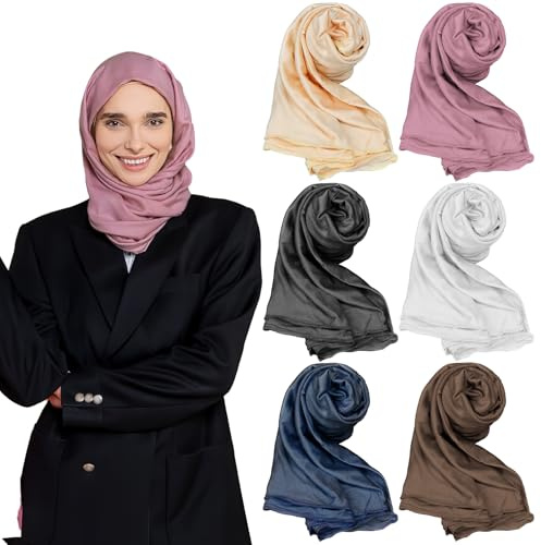 YFNVH Lot de 6 hijab en jersey pour femme, foulard musulman en coton extensible pour usage quotidien, prière, Ramadan, 6 couleurs