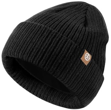 UNNESTAR Gorro de invierno para niños y niñas, gorro elástico de forro polar con doble capa, Negro , 3-8 años