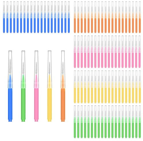 deegbbyi 100 Pezzi Scovolini Dentali, Scovolini Interdentali, Scovolino Gum con Copertura Antipolvere, Pulizia Profonda, per Spazi Dentali Stretti (Blu, Rosa, Arancione, Giallo Limone, Verde)