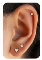 PRTGL Flat Back Earrings - 6pcs 14k Gold Plated Tiny CZ Paved Heart Cartilage Hypoallergenic Screw Flat Back Stud Earrings Set for Women, Cartilage Helix Tragus Ear Stacks