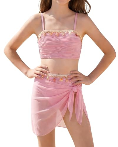 SEAUR Bikini Fille Ensemble Maillot de Bain Mode Rembourré 3 Pièces Maillot de Bain Fille Triangle Natation D'été 8-12 Ans