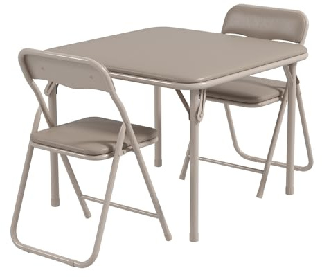 OPULENTHOME Barnbord med stol och vikbar, barnskrivbord med 2 stolar - äkta läder, aktivitetsbordsset med rundade hörn för sovrum och dagis klassrum (beige)