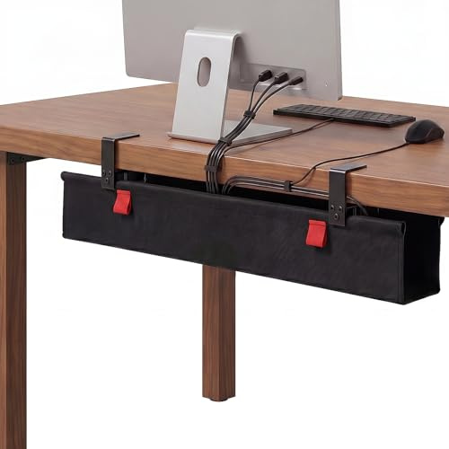 BSEED Organizador Cables Escritorio Oxford, Bandeja Portacables Bajo Mesa sin Taladro, Recoge Cables Ajustable Velcro, Gestión Múltiples Escenas Oficina Hogar,72cm*14cm Negro