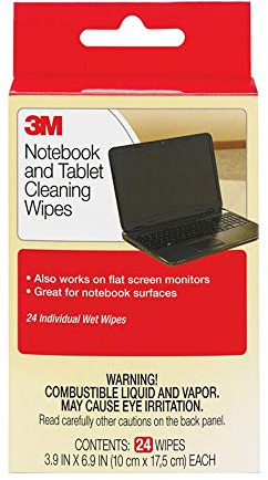 3M Notebook Screen Cleaning Wet Wipes, Cloth, 7 x 4, White, 24/Pack, Sold as 1 Package
