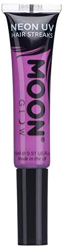 Moon Glow Bandes de couleur de cheveux UV néon | Mascara capillaire - Teinture capillaire lavable temporaire | Couleur néon brillante, brille sous un éclairage UV, Deep Purple, 15 ml