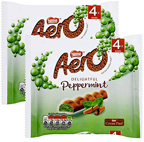 Nestle Aero Peppermint Bubbly Bar 2er Multipack 4x 27g (216g) - Schokoriegel mit luftiger Mint Füllung