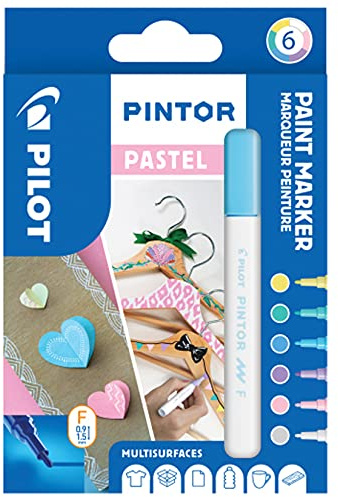 PILOT - Pochette de 6 Pintor - Marqueurs Peinture Multi-Surfaces à Base d’Eau, Séchage Rapide - Textile, Verre, Bois, Pierre, DIY - Couleurs Assorties Pastel - Pointe Fine
