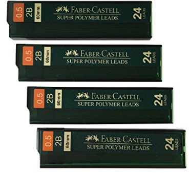 Faber-Castell 0.5mm 2B Mechanical Pencil Refills (96 Leads, 4 Tubes of 24 Leads Each)