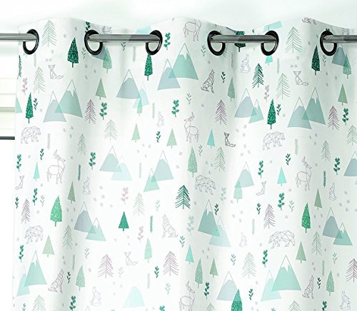 Linder - Cortina para habitación Infantil, poliéster, Blanco, Verde, Azul, 140 x 260 cm