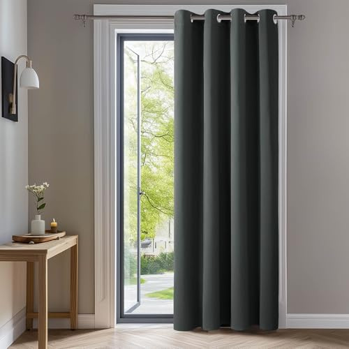 Deconovo gardiner ogenomskinliga öljetter gardiner sovrumsgardin ogenomskinliga, 214x203 cm (höjd x bredd), mörkgrå, 1 st
