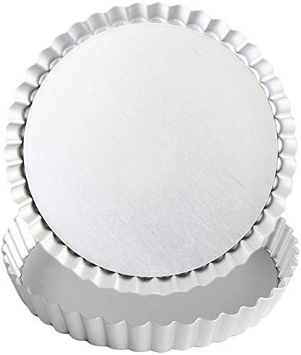 FANDE Stampo per torte, stampo per quiche, rivestimento antiaderente, fondo rimovibile, vassoi per pizza rotondo in lega di alluminio anodizzato (16 cm, 2 pezzi, argento)