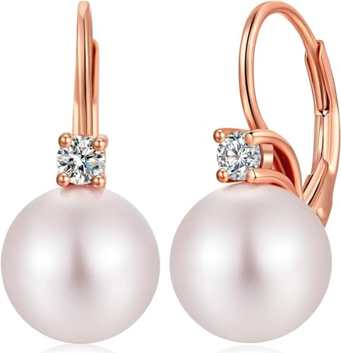 Orecchini Perle Donna in Argento Sterling 925 Orecchini Perle Pendenti Ipoallergenici Bianco Perla Gioielli Regali da Donna Leverback Oro Rosa