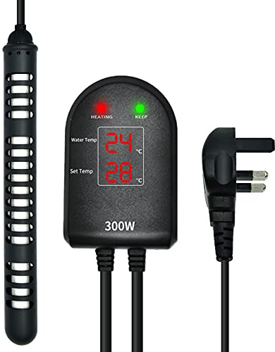 SZELAM Aquarium Heater 300W Fish Tank Heater with Separate Temperature Controller and Dual LED Displays, Tropical Fish Heater with Protective Case Suitable for 150-350L Fish Tank