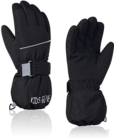 Kids Waterproof Winter Warm Snow Gloves Boys Girls Ski Gloves Toddler Mittens Windproof Black S