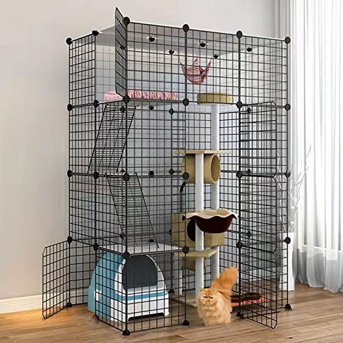 Jaula Para Gatos Valla Para Gatos, Valla Para Mascotas Grande De 2/3/4/5 Niveles Jaula Para Gatos DIY Jaula Para Valla De Patio Deportivo, Perrera De Alambre De Metal Desmontable, Negro ( Color : A ,