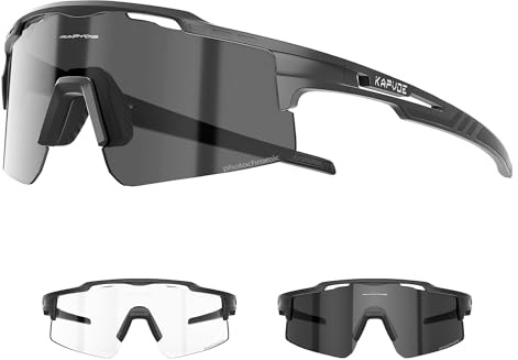 KAPVOE Photochromique Lunette Vélo Protection UV400 Lunette de Cyclisme VTT Sport Homme Femme Baseball Course à pied Conduite Pêche Golf clair Noir 01