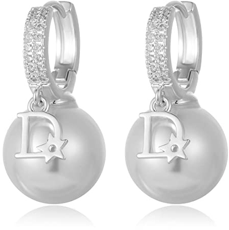 BEYEQCEZ Boucles d'oreilles en argent sterling 925 avec perles de 10 mm en forme de lettre D pour femme