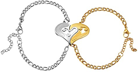 Cupimatch Pararmband med gravyr, rostfritt stål, glänsande, polerade, pansarlänk för förälskade kvinnor och män, perfekt present till jubileum, födelsedag och alla hjärtans dag, anpassbart,