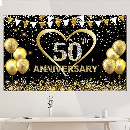 HomeJoy Cartel extragrande de 50 aniversario de boda, póster de 50 aniversario de boda, suministros de telón de fondo para fiestas de cabina de fotos, 180 x 115 cm
