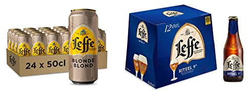 Bière Leffe Blonde 6.6% Pack 24 Canettes 50cl & Bière Leffe Rituel 9° Pack 12 Bouteilles 25cl