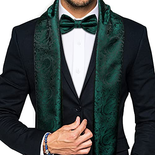 Barry.Wang Herren-Schal, Paisleymuster, seidig, vorgebunden, Fliegen-Set, Hochzeit, Mode, Exquiste für Herren, Grünes Paisleymuster, Einheitsgröße