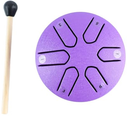 Steel Tongue Drum Mini Handpan Trumma med Drumstick 6 Notes Slagverksinstrument för Både Nybörjare och Erfarna Musiker (Lila) | Lugna sinnet med eteriska melodier, klara skarpa toner av kolstål och massivt trä, lätt för nybörjare