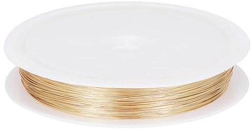 Beebeecraft 26 Gauge 0.4mm 50 Meters Jewelry Beading Wire 18K Gold Plated 164 Feet Round Polished Copper Craft Wire Tarnish Resistant Bendable Metal Wire with A Spool for Jewellery Making DIY Findings