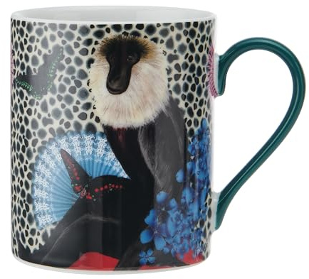 Mikasa x Sarah Arnett porslinsmugg, tryckt mugg för te och kaffe, unik presentmugg, aptryck, 350 ml - tål maskindisk