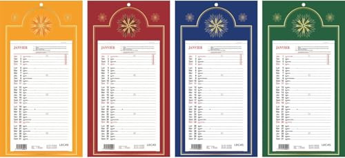 LECAS - 1 Plaque Calendrier Mensuel Long Classique - Janv. à Déc. 2025-20 x 38 cm - 4 coloris disponibles aleatoire