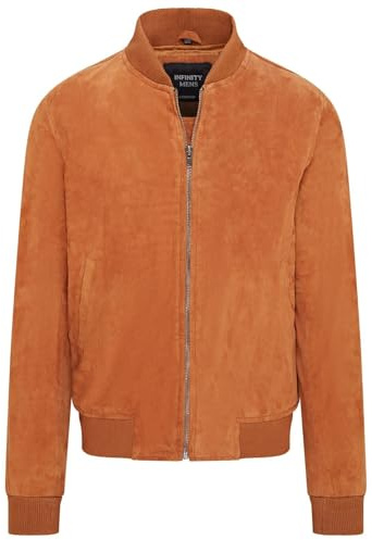 Infinity Leather Chaqueta bomber universitaria MA-1 de ante de cabra suave color canela para hombre