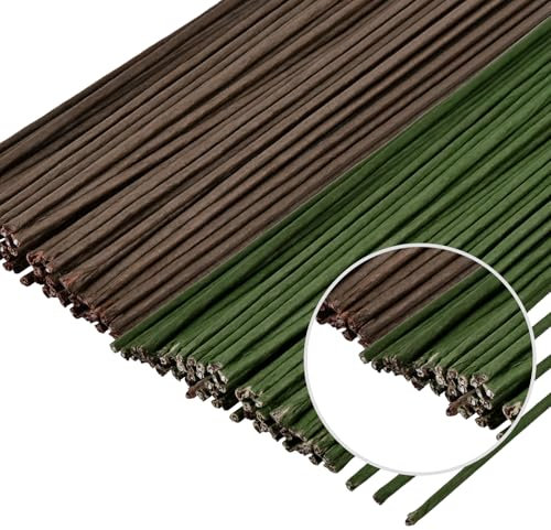 POPOYU 200Stück Floristik Draht,Blumendraht Dunkelgrün/Braun,Steckdraht Floristik,Steckdraht,Floristenbedarf,Blumenstamm Draht 18Gauge für die Herstellung von Blumenhandwerk,künstlichen,Blumenbouquets