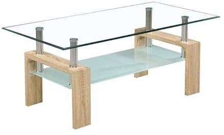 HOGAR24 ES Mesa de Centro de Cristal Transparente, Diseño Moderno, Estructura Color Cambrian, Medidas: 110 cm (Ancho) x 45 cm (Alto) x 55 cm (Fondo).