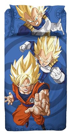 hermet Dragonball - Juego de sábanas para Cama Individual, sábana encimera, sábana Bajera Ajustable, Funda de Almohada, 100% algodón, Producto Oficial