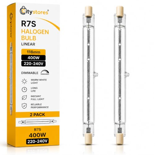 citystores® 2 Pack Dimmable R7S 118mm 400W Halogen Bulb Linear Halogen Light for Projector, Security, Landscape, Floodlight, Garden Lighting Bright, Long-Lasting, Easy Installation