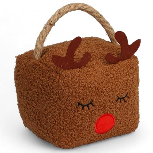 MIJOMA Butoir de porte en tissu peluche - 1 kg de poids - Design amusant qui attire tous les regards pour une décoration élégante (cube de renne - marron)