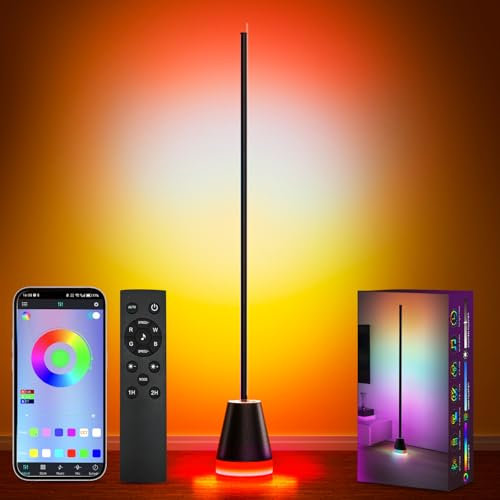 Keepsmile Smart Corner Floor Lamp,16 Million Color Changing RGB LED Light with Remote and APP,Bright Tall Standing Lamp for Living Room with Music Sync,Timing,Modern Moon Lamp for Party,Bedroom