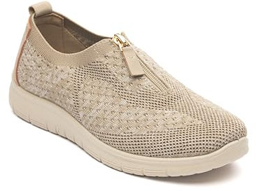 Cushion Walk Ladies Lightweight Flexible Comfort Casual Trainer Pump Gym Shoe in Sizes 3-8 (Beige, UK Footwear Size System, Adult, Women, Numeric, Medium, 5)