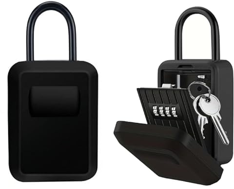 Udekit Schlüsseltresor mit Bügel – Schlüsselbox mit 4-stelligem Zahlencode, wasserdichter Abdeckung, Wandmontage – Große Kapazität für Außenbereich, Haus, Büro und Garage Schwarz