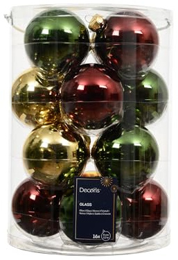 Weihnachtskugelset Glas Grün Gold Rot 8cm | Matt & Glänzend | Festliche Deko 16-TLG