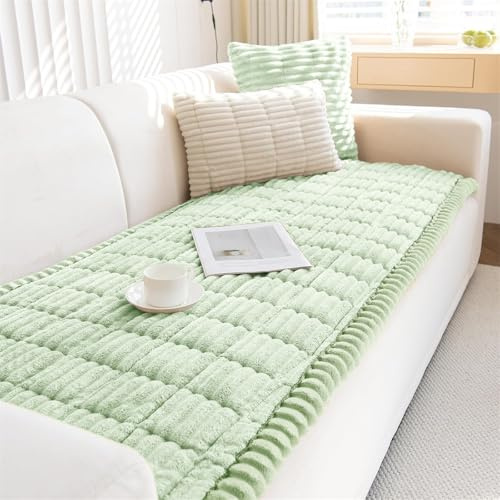 FASCINATDECO Thick Sofa Covers Washable - Soft Corduroy Sofa Cover 2 3 4 Seater, Non-Slip Couch Cover, Sofa Cushion Covers Sofa Slipcovers Furniture Protector for Living Room (Green, 70x210cm)