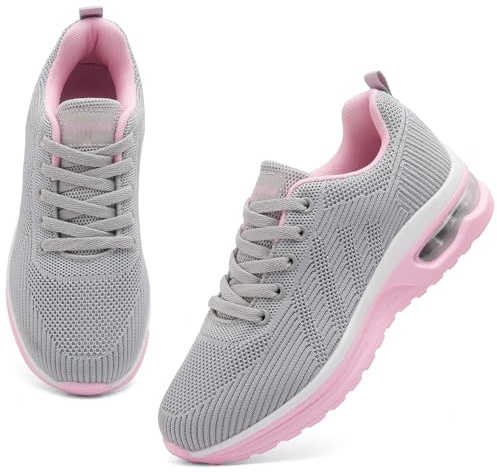 Topwolve Scarpe da Corsa su Strada Donna Scarpe da Ginnastica Traspirabile Leggero Scarpe Sportive all'Aperto Antiscivolo Scarpe da Camminata,Grigio Rosa,40 EU